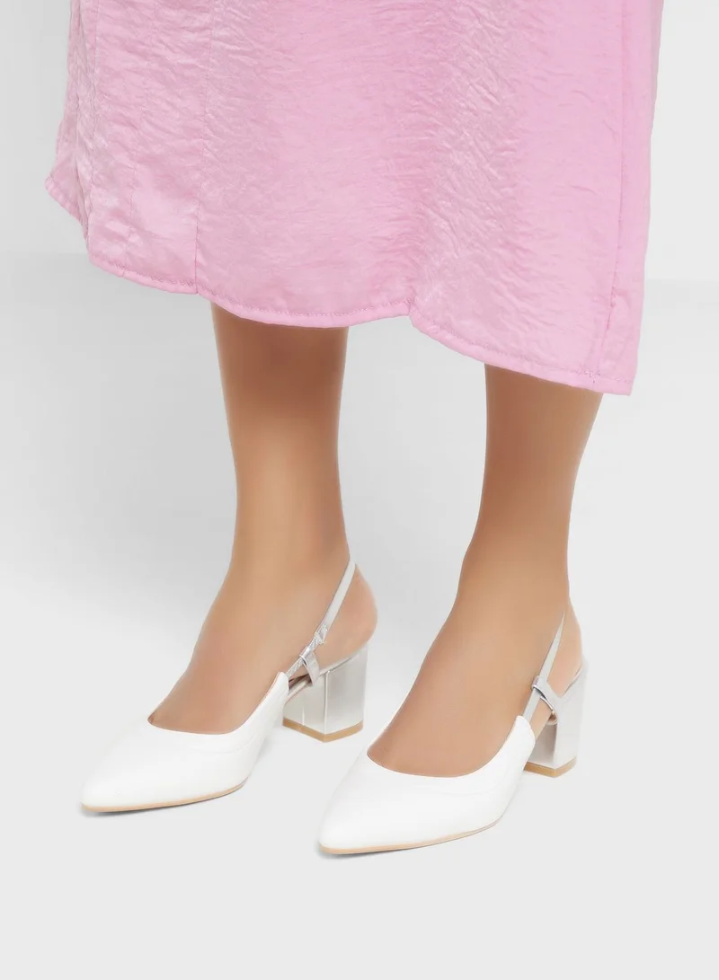 Khizana Colourblock Block Heel Slingback Pointed Pump