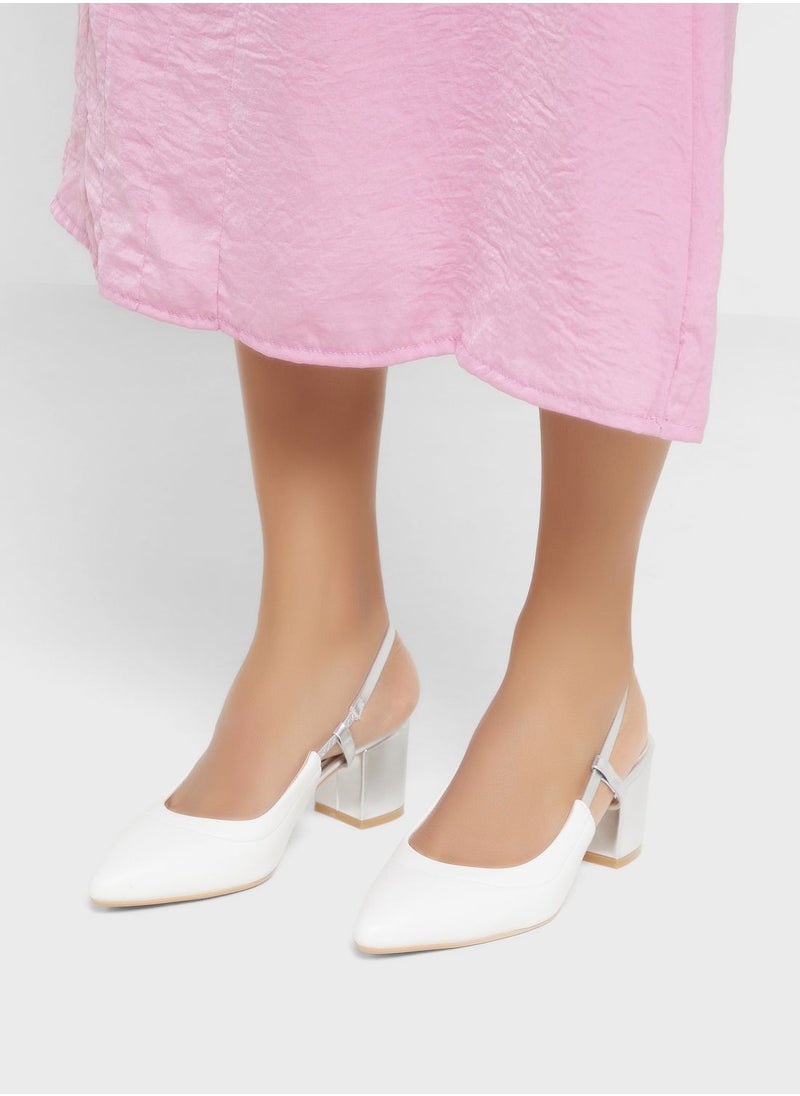 Khizana - Colourblock Block Heel Slingback Pointed Pump - Image 1