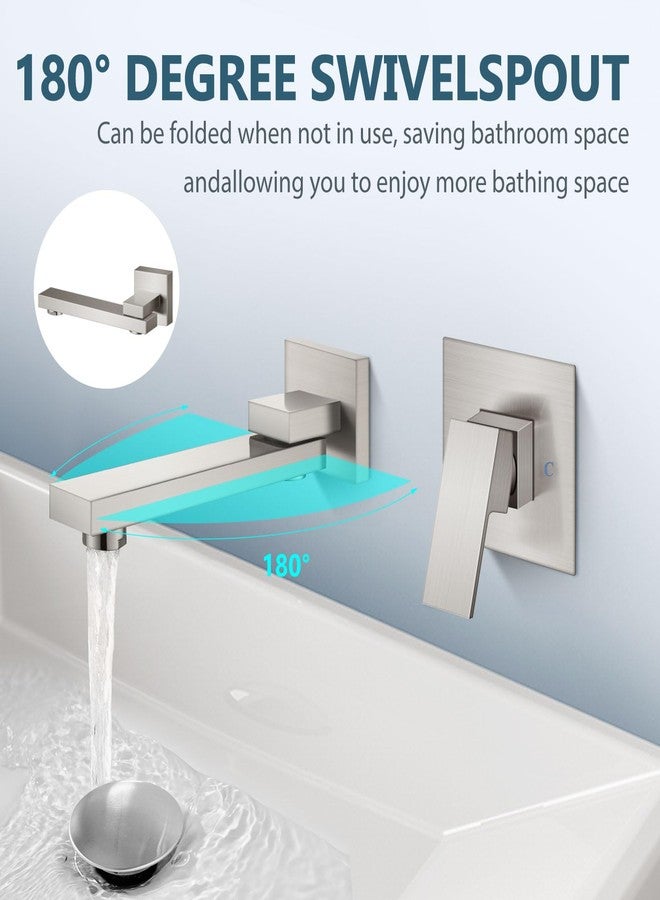 Aolemi Wall Mount Bathroom Faucet Wall Mounted Bathtub Faucet Single Handle Tub Filler with Rotating Spout Brass Rough-in Valve Included,Brushed Nickel - Image 3