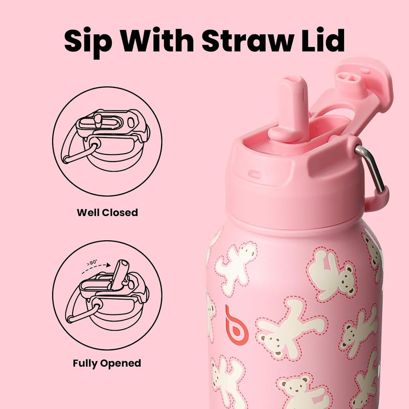 BOTTLE BOTTLE 32oz Insulated Water Bottle Stainless Steel Sport Water Bottle with Straw Dual-use Lid Design for Gym with Pill Box (Bear Cookies) - Image 3
