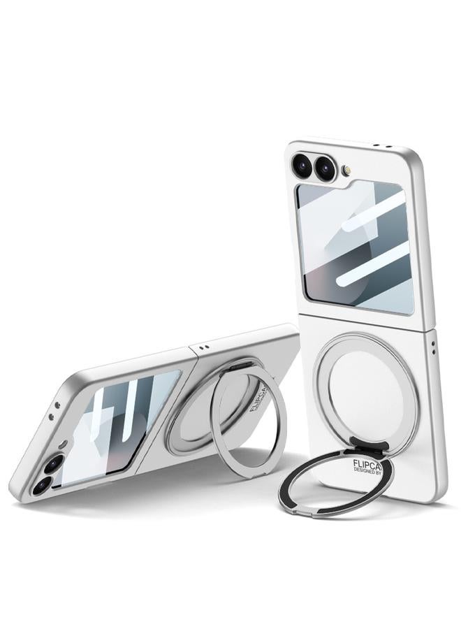 erorex For Samsung Galaxy Z Flip6 / Flip7 Fe Integrated Ultra-Thin Magsafe Phone Case With Ring Holder(Silver) - Image 1