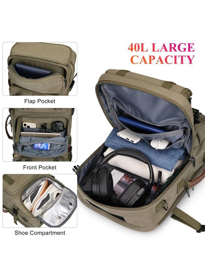 WITZMAN Travel Backpack Men's 40L Hand Luggage Aeroplane Backpack Convertible 3 in 1 Multifunctional Laptop Backpack Fit 17 Inch, Green - Image 3