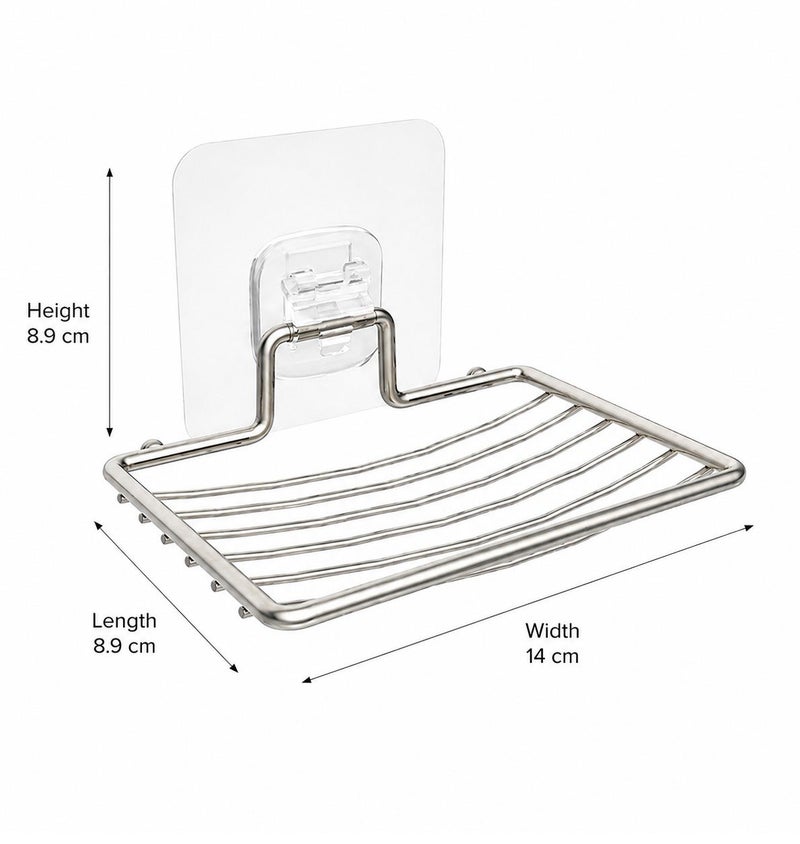 Dunekart Self Adhesive Soap Dish Holder, No Drill Wall Mount Stainless Steel Sponge Tray, Rustproof Bathroom Kitchen Shower Organizer Storage Rack - Silver - Image 3
