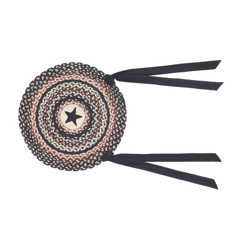 VHC Brands VHC Brands Colonial Star Round Seat Cushion Chair Pad  Tan Black Red  Jute Blend with Ties  15x15 Inches - Image 2