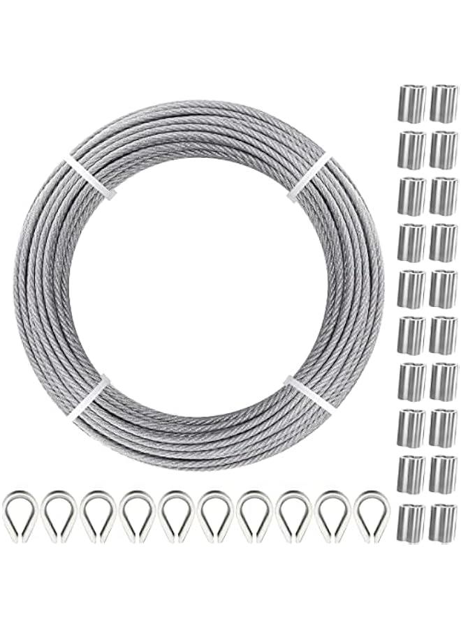 Arabest 100FT 1/8 T316 Stainless Steel Cable with Cutter, 7x7 Strands Aircraft Wire Rope for Deck Railing, Stair Handrail, Porch Fence, High Strength for Indoor and Outdoor Use - Image 1
