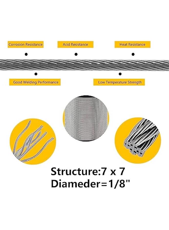 Arabest 100FT 1/8 T316 Stainless Steel Cable with Cutter, 7x7 Strands Aircraft Wire Rope for Deck Railing, Stair Handrail, Porch Fence, High Strength for Indoor and Outdoor Use - Image 2