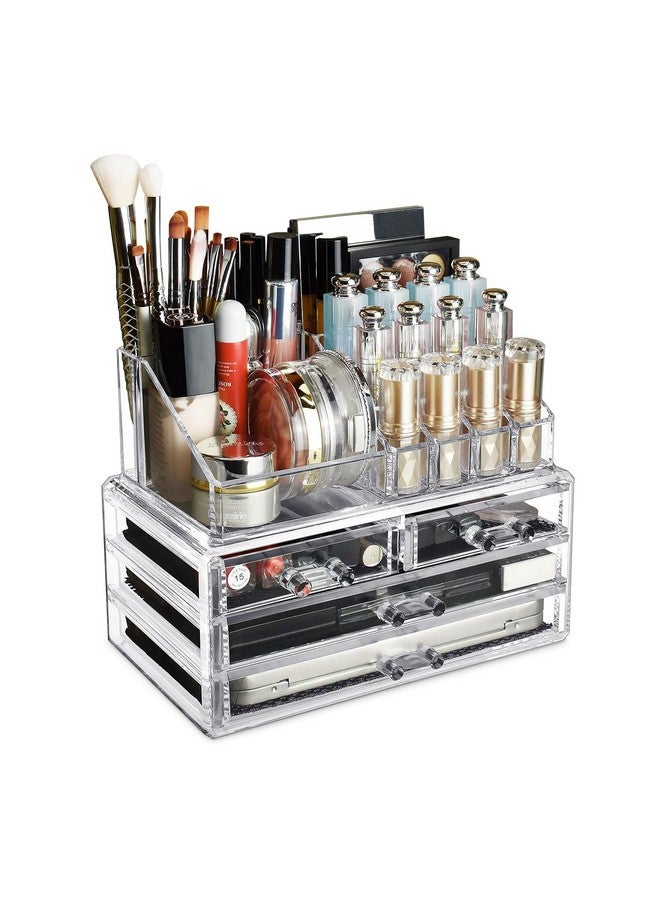 Ikee Design Acrylic Makeup Organizer with 4 Drawers and Removable Top Lipstick Holders, Ideal for Make-up or Accessories,Enhance Your Vanity or Bathroom with Clear Design for Quick Visibility - Image 1