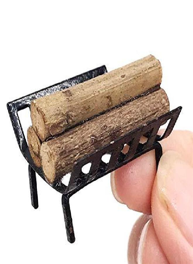 EatingBiting 1:12 Dollhouse Miniature Furniture Garden Lawn Fireplace Metal Firewood Rack Metal Rack with Firewood for Living Room Fireplace Model - Image 1