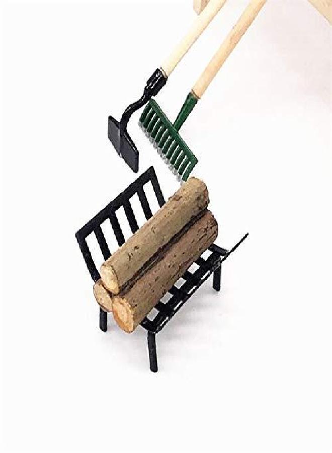 EatingBiting 1:12 Dollhouse Miniature Furniture Garden Lawn Fireplace Metal Firewood Rack Metal Rack with Firewood for Living Room Fireplace Model - Image 2