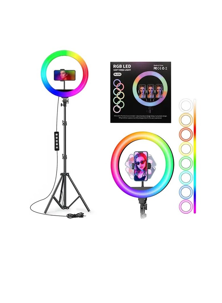 MJ-36 RGB LED Soft Ring Light With Phone Tripod Stand For Camera Smartphones Shooting Vlogging And Reels - Image 3