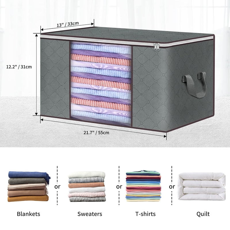 Budding Joy Clothes Storage Foldable Large Storage Bags Storage and Organization for Clothing Blanket Comforter Clothes Pillows Toys Closet Organizers with Enhanced Handle 60L 8 Pack - Image 2