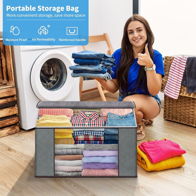 Budding Joy Clothes Storage Foldable Large Storage Bags Storage and Organization for Clothing Blanket Comforter Clothes Pillows Toys Closet Organizers with Enhanced Handle 60L 8 Pack - Image 3
