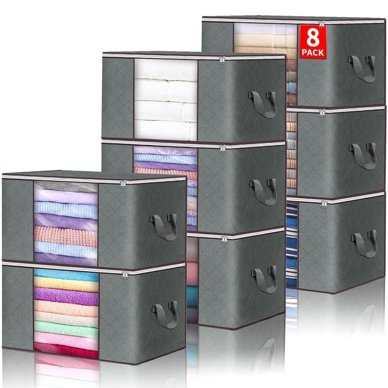 Budding Joy Clothes Storage Foldable Large Storage Bags Storage and Organization for Clothing Blanket Comforter Clothes Pillows Toys Closet Organizers with Enhanced Handle 60L 8 Pack - Image 1