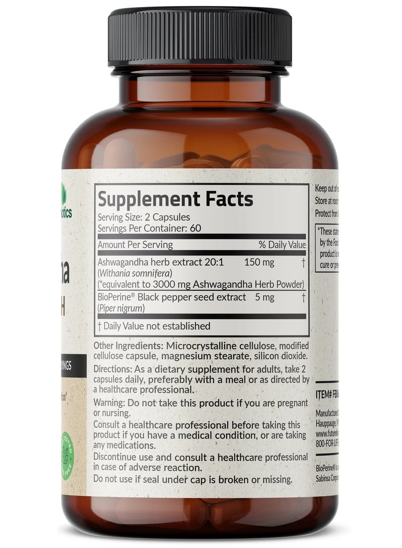 Futurebiotics كبسولات اشواغاندا بقوة إضافية 3000 ملغ - تركيبة لتخفيف التوتر، ودعم المزاج الطبيعي، والإجهاد، والتركيز، ومكمل دعم الطاقة، 120 كبسولة - Image 2