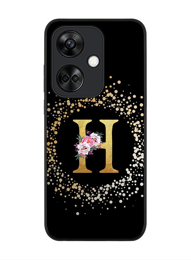 Stylizedd Rugged Black Edge case for OnePlus Nord CE3 / Oppo K11, Slim fit Flexible   Custom Monogram Initial Letter Floral Pattern Alphabet - H (Black) - Image 1