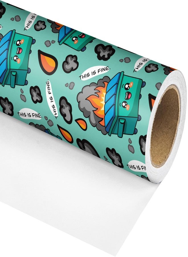 Vnaaem Funny Wrapping Paper Roll - Green Funny Dumpter Fire,This Is Fine Text Design Gift Wrap for Holiday Birthday White Elephant Party (Total 28.5 sq.ft - Image 2