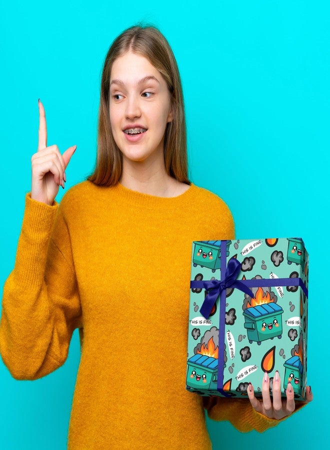 Vnaaem Funny Wrapping Paper Roll - Green Funny Dumpter Fire,This Is Fine Text Design Gift Wrap for Holiday Birthday White Elephant Party (Total 28.5 sq.ft - Image 5