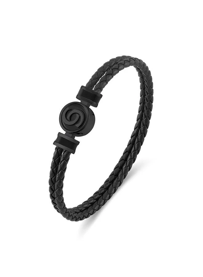 شيروتي 1881 Daniele Black Stainless Steel Black Braided Leather Bracelet for Men 180mm