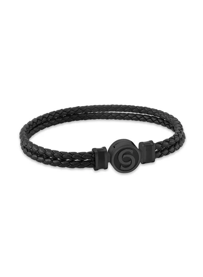 شيروتي 1881 Daniele Black Stainless Steel Black Braided Leather Bracelet for Men 180mm