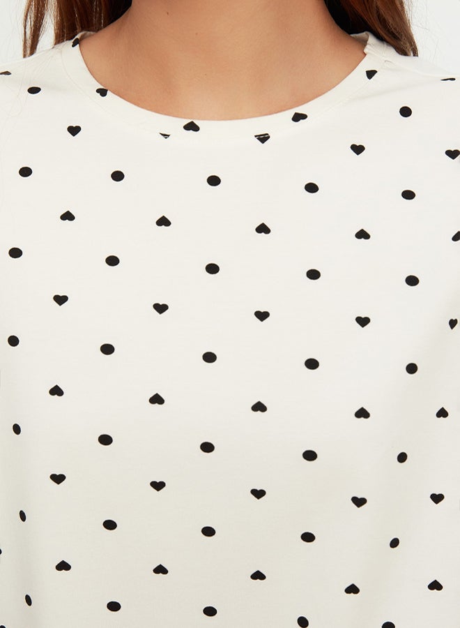 trendyol White 100% Cotton Heart T-shirt-Shorts Knitted Pajama Set THMSS21PT1485 - Image 3