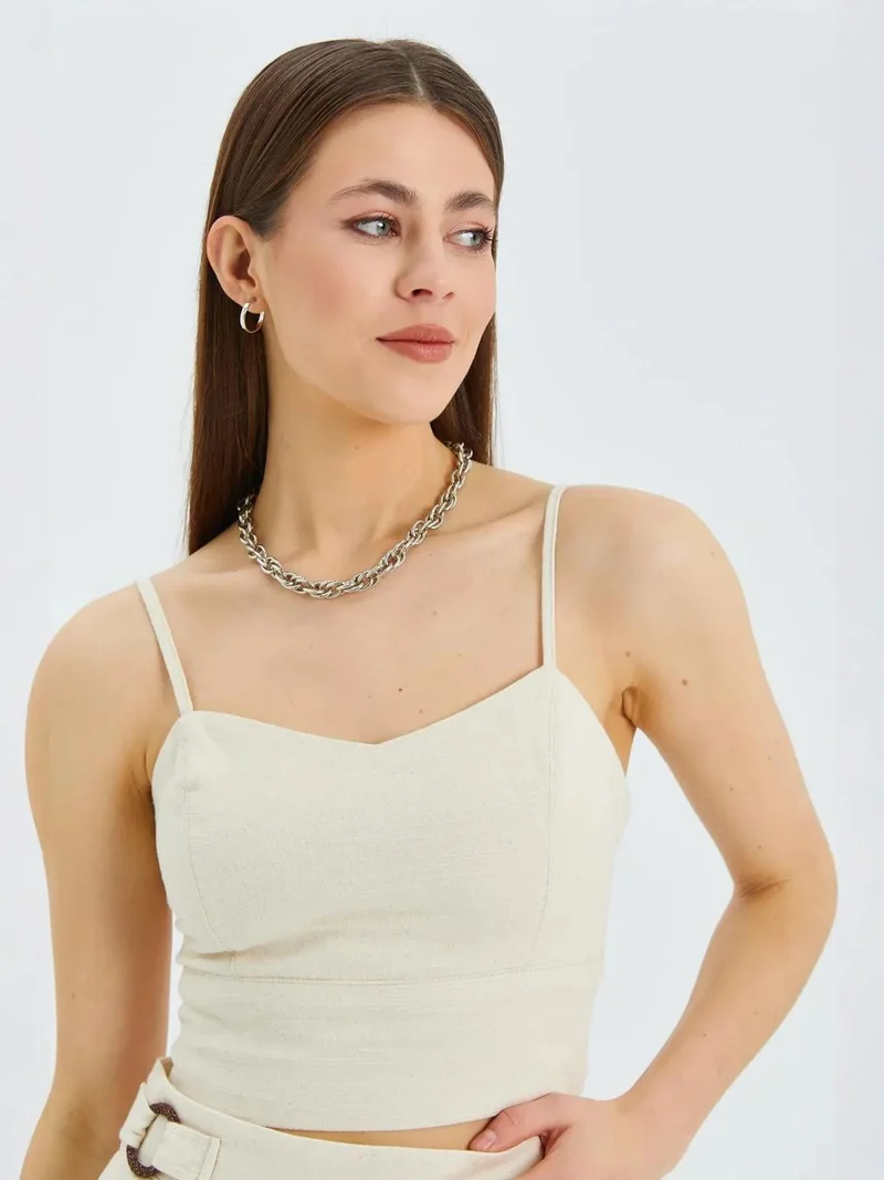 MixRay Sweetheart Neckline Strappy Crop Cami Top