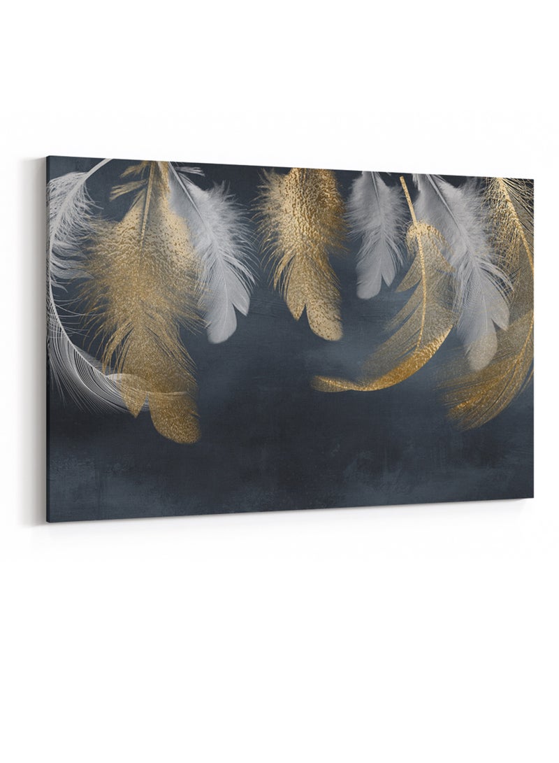 لوحة كانفاس على إطار خشبي بتصميم فن تجريدي ريش ذهبى - Image 4