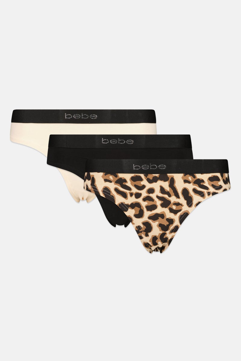 bebe Women 3 Brand Logo Thong Panties, Multicolor - Image 1
