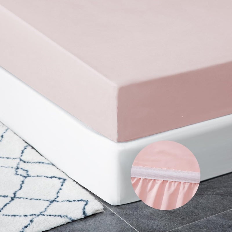 Mohap Mohap Fitted Bottom Sheet Twin Deep Pocket Tight Fit Corner Band No Pilling Double Brushed Microfiber 1800 Durable and Breathable Cooling Sheet Suitable for Mattress up to 16'' Pink  - Image 1