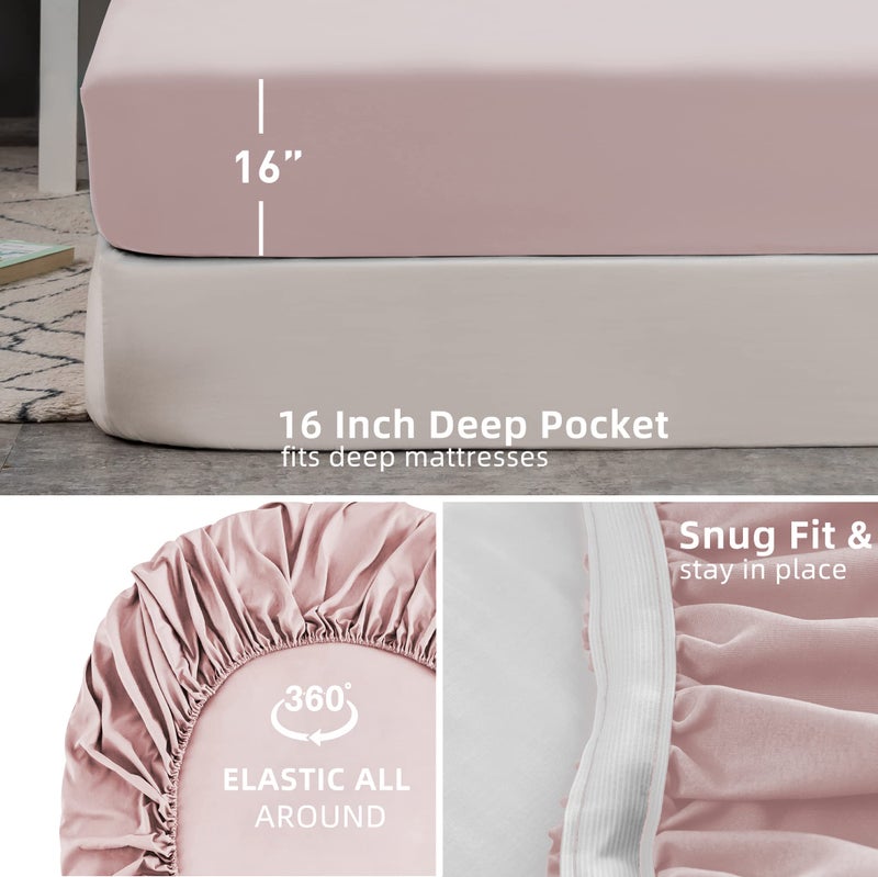 Mohap Mohap Fitted Bottom Sheet Twin Deep Pocket Tight Fit Corner Band No Pilling Double Brushed Microfiber 1800 Durable and Breathable Cooling Sheet Suitable for Mattress up to 16'' Pink  - Image 4