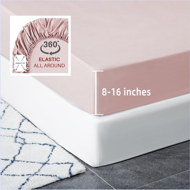 Mohap Mohap Fitted Bottom Sheet Twin Deep Pocket Tight Fit Corner Band No Pilling Double Brushed Microfiber 1800 Durable and Breathable Cooling Sheet Suitable for Mattress up to 16'' Pink  - Image 2