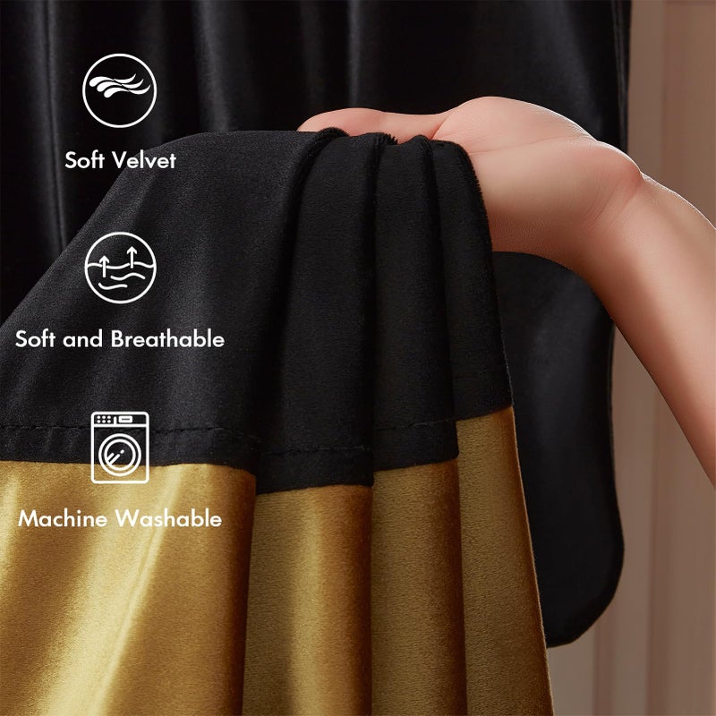 Bulbul Velvet Curtains 84 inches Long for Living Room Blak Gold,2 Panels Blackout Curtains Modern Color Block Back Tab Rod Pocket Soundproof Drapes for Bedroom Window Decor - Image 3