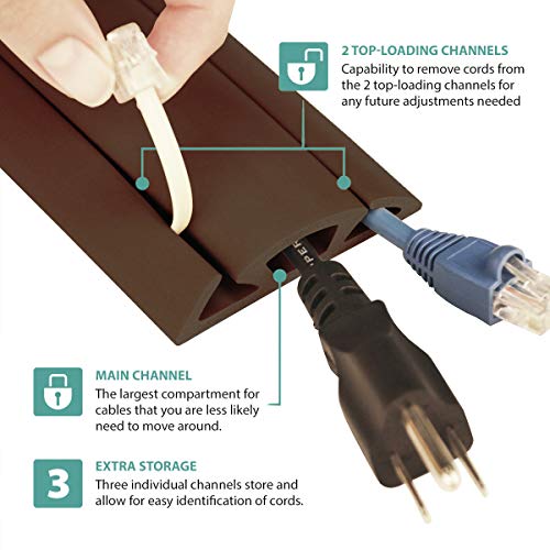 UT Wire 3-Channel Cord Protector & Concealer for Floor - 10FT - Brown - Image 2