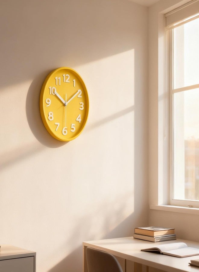 45MinST ساعة حائط عصرية صفراء مقاس 8 بوصات من 45MinST - صامتة بدون صوت تكتكة، أرقام كبيرة ثلاثية الأبعاد، ضبط دقيق للوقت | ساعة حائط ومكتب مزخرفة مع حامل لغرفة المعيشة أو غرفة النوم أو المطبخ أو المكتب - Image 3