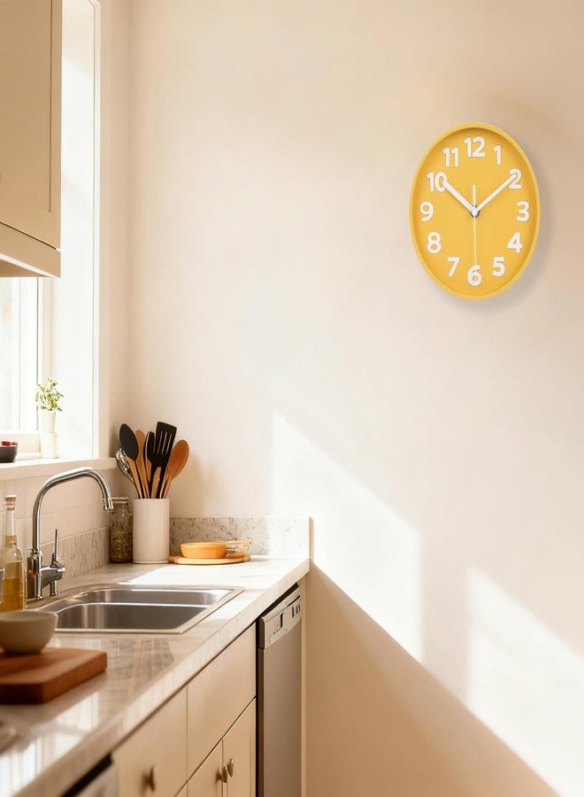 45MinST ساعة حائط عصرية صفراء مقاس 8 بوصات من 45MinST - صامتة بدون صوت تكتكة، أرقام كبيرة ثلاثية الأبعاد، ضبط دقيق للوقت | ساعة حائط ومكتب مزخرفة مع حامل لغرفة المعيشة أو غرفة النوم أو المطبخ أو المكتب - Image 4