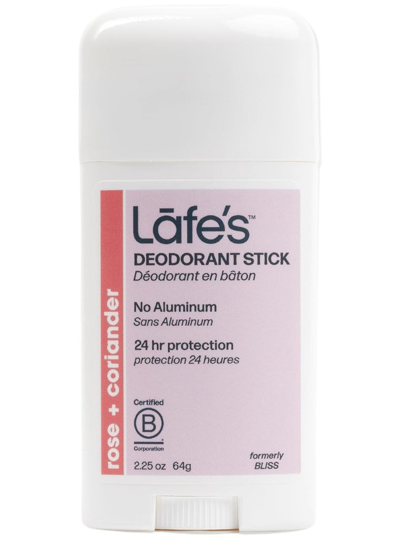 Lafe's Natural Deodorant | 2.25oz Aluminum Free Natural Deodorant Stick for Women & Men | Paraben Free & Baking Soda Free with 24-Hour Protection (Rose & Coriander, 2.25oz) - Image 1