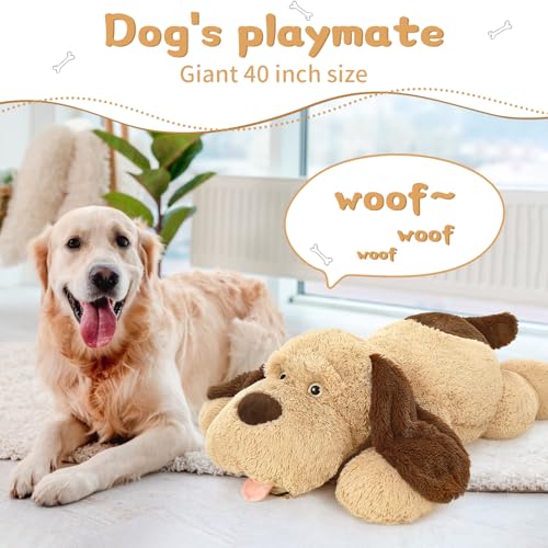 MorisMos 40 Inch Giant Dog Stuffed Animals, Fluffy Large Stuffed Dog Plush, Big Puppy Throw Pillow Gifts for Kids, Boys, Girls, Brown - Image 4