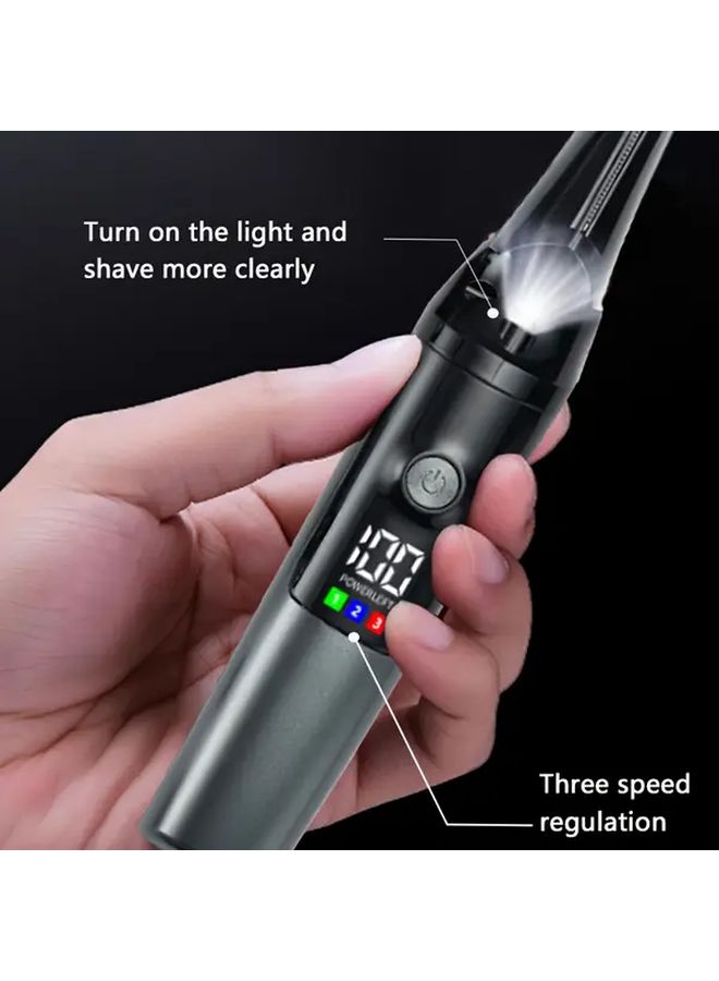 أداة تشذيب شعر الجسم للرجال باللون الأسود، لاسلكية، مزودة بشاشة LED، مع 4 أمشاط ملحقة. - Image 5
