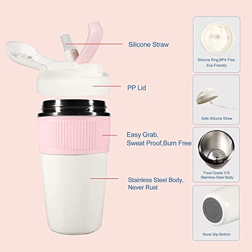 Wosta Travel Mug, Insulated Coffee Cup with Leakproof Lid,Vacuum Insulation Stainless Steel Reusable for Hot Cold Coffee, Non-Slip Protective Cover, (Pink, 350 Ml) - Image 4