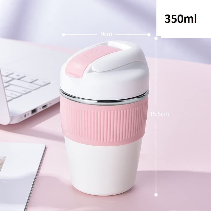 Wosta Travel Mug, Insulated Coffee Cup with Leakproof Lid,Vacuum Insulation Stainless Steel Reusable for Hot Cold Coffee, Non-Slip Protective Cover, (Pink, 350 Ml) - Image 2