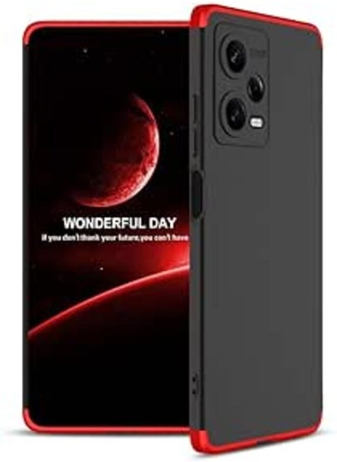 جراب هاتف GKK ثلاثي المراحل بتغطية كاملة لهاتف redmi note 12 pro plus (12 pro+) (أسود*أحمر)