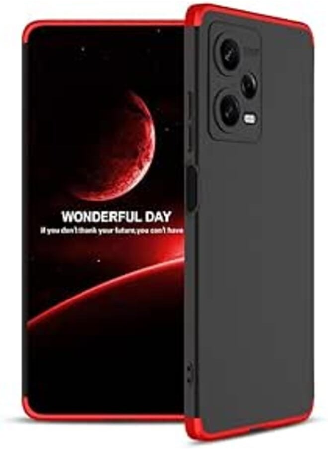 Generic - جراب هاتف GKK ثلاثي المراحل بتغطية كاملة لهاتف redmi note 12 pro plus (12 pro+) (أسود*أحمر) - Image 1