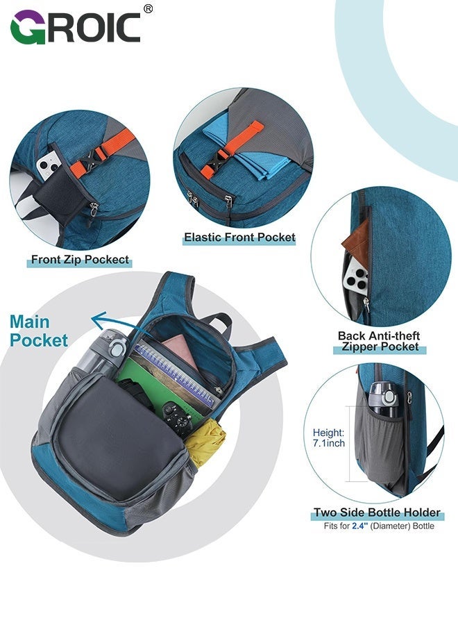 GROIC Small Hiking Backpack 15L - Lightweight, Water-Resistant,  Foldable, Outdoor Backpack for Travel Walking Camping - Blue Gray - Image 4