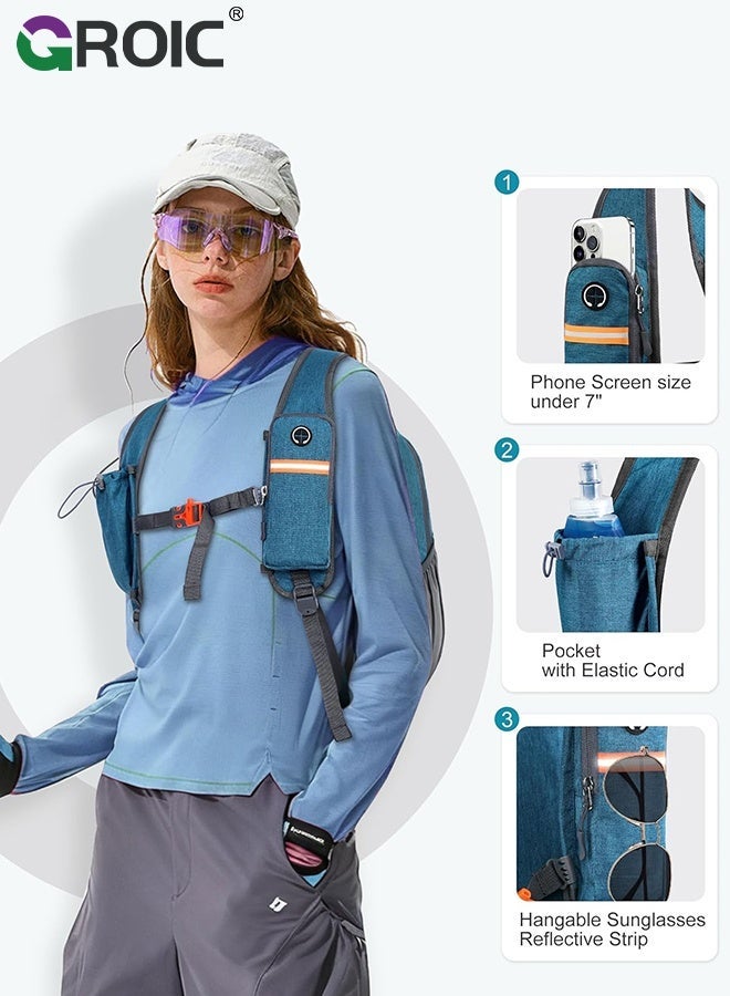 GROIC Small Hiking Backpack 15L - Lightweight, Water-Resistant,  Foldable, Outdoor Backpack for Travel Walking Camping - Blue Gray - Image 2