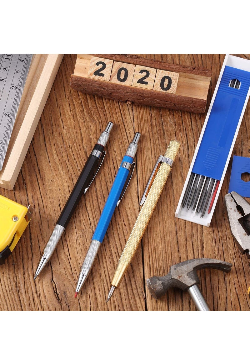 SOLARAE Woodworking Pencil with Marker Pen Core and Carbide Marking Tool 3 Pieces with 10 Refills, Carpenters Drawing Pencils for ceramics, Hardened Steel - Image 3