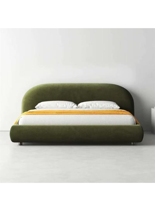 الزخارف للمفروشات سرير لونارا العصري بتنجيد مخملي فاخر مع لوح رأس مبطن بتصميم دائري، قماش مخمل ناعم، سرير منخفض فاخر لغرفة النوم – لون أخضر زيتوني، مقاس كوين 160 × 200 سم - Image 4
