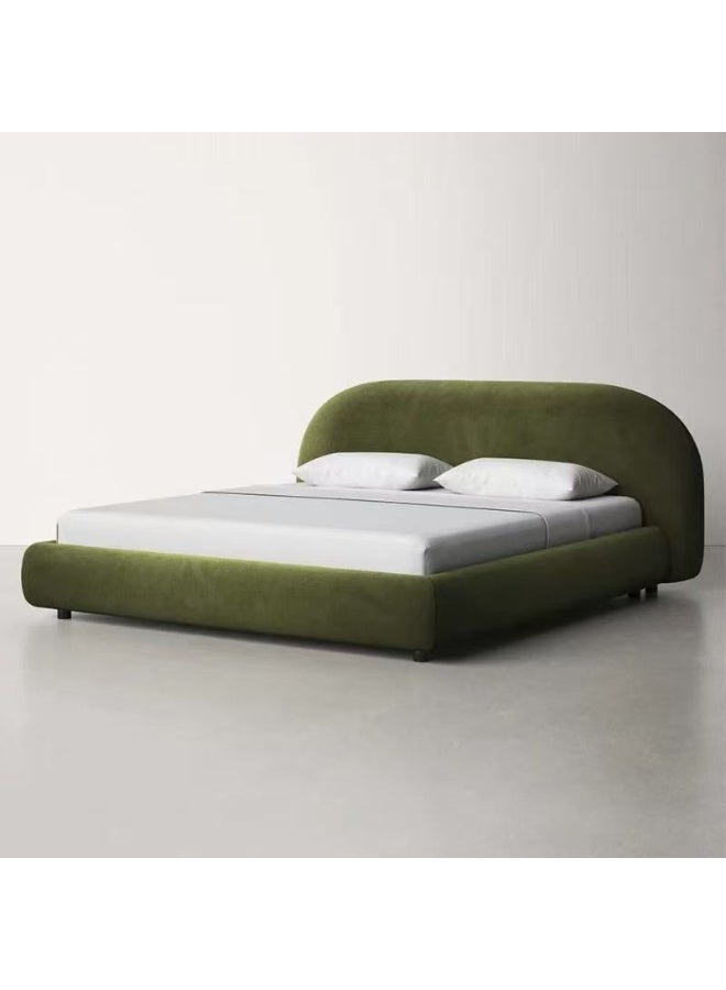 الزخارف للمفروشات سرير لونارا العصري بتنجيد مخملي فاخر مع لوح رأس مبطن بتصميم دائري، قماش مخمل ناعم، سرير منخفض فاخر لغرفة النوم – لون أخضر زيتوني، مقاس كوين 160 × 200 سم - Image 3
