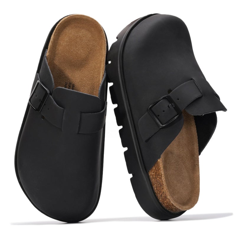 Project Cloud 100% Genuine Leather Platform Clogs for Women Footwear - Memory Foam Arch Support Cork Footbed Casual Shoes & Mules for Women 2026 (BentonChunky, BLKLEAMONO,6) - Image 1
