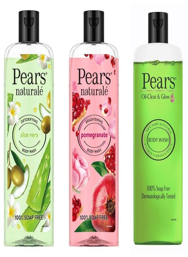 Pears Naturale Detoxifying Aloevera Bodywash, 250 ml-Pears Naturale Brightening Pomegranate Bodywash, 250 ml-Pears Oil Clear and Glow Shower Gel, 250ml - Image 1