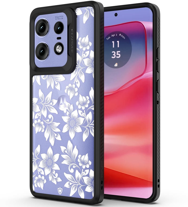 KAPAVER Dazzle Series Back Cover Case for Motorola Edge 50 Pro (TPU+PC) (Floral White-Black) - Image 1