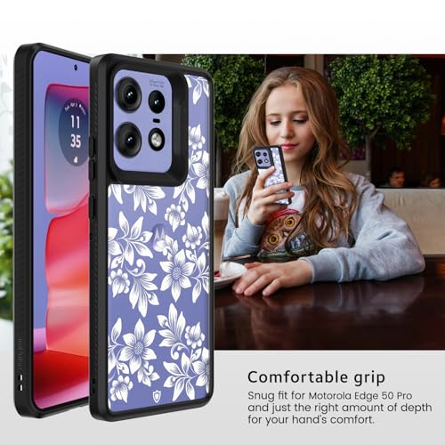 KAPAVER Dazzle Series Back Cover Case for Motorola Edge 50 Pro (TPU+PC) (Floral White-Black) - Image 3